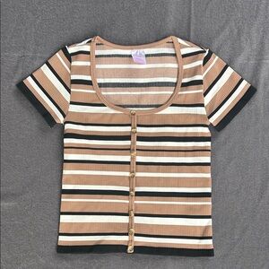 No Boundaries Short Sleeve Striped Tee - Brown, Black, White